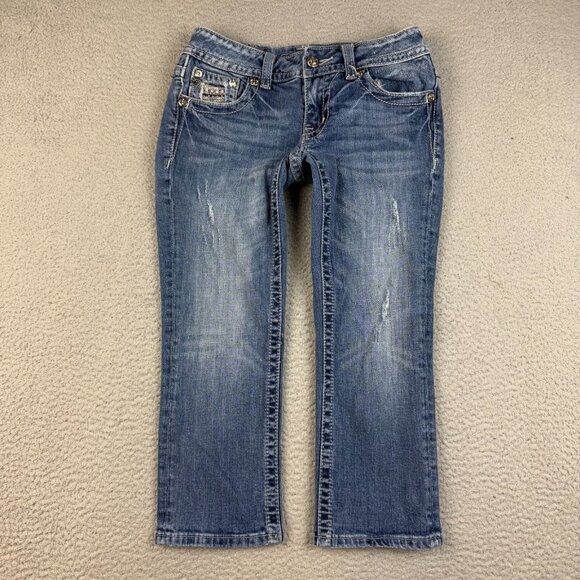 Miss Me Jeans Size 27 Embellished Flap Pocket Low Rise Capri Thick Stitch Denim - Picture 2 of 9